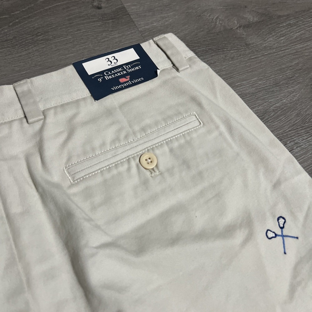 Vineyard Vines Mens Chino 9" Shorts Beige Lacrosse Embroidered Preppy Size 33 - Picture 4 of 5